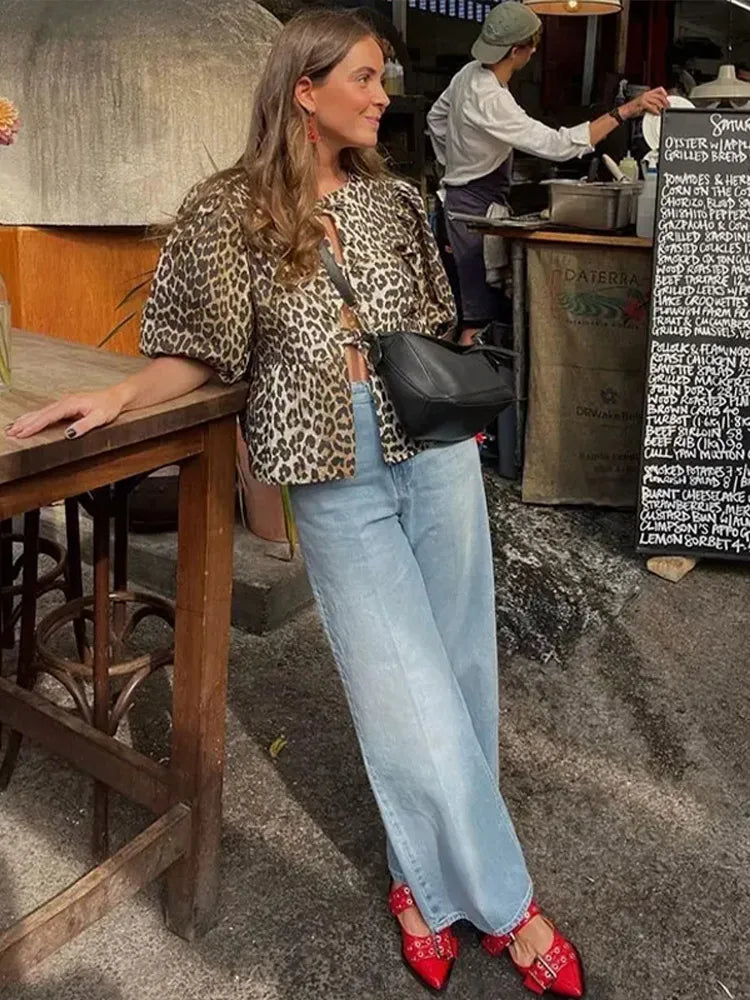 Leopard Bow Puff Sleeve Top™ — Feminine Flair Meets Effortless Charm