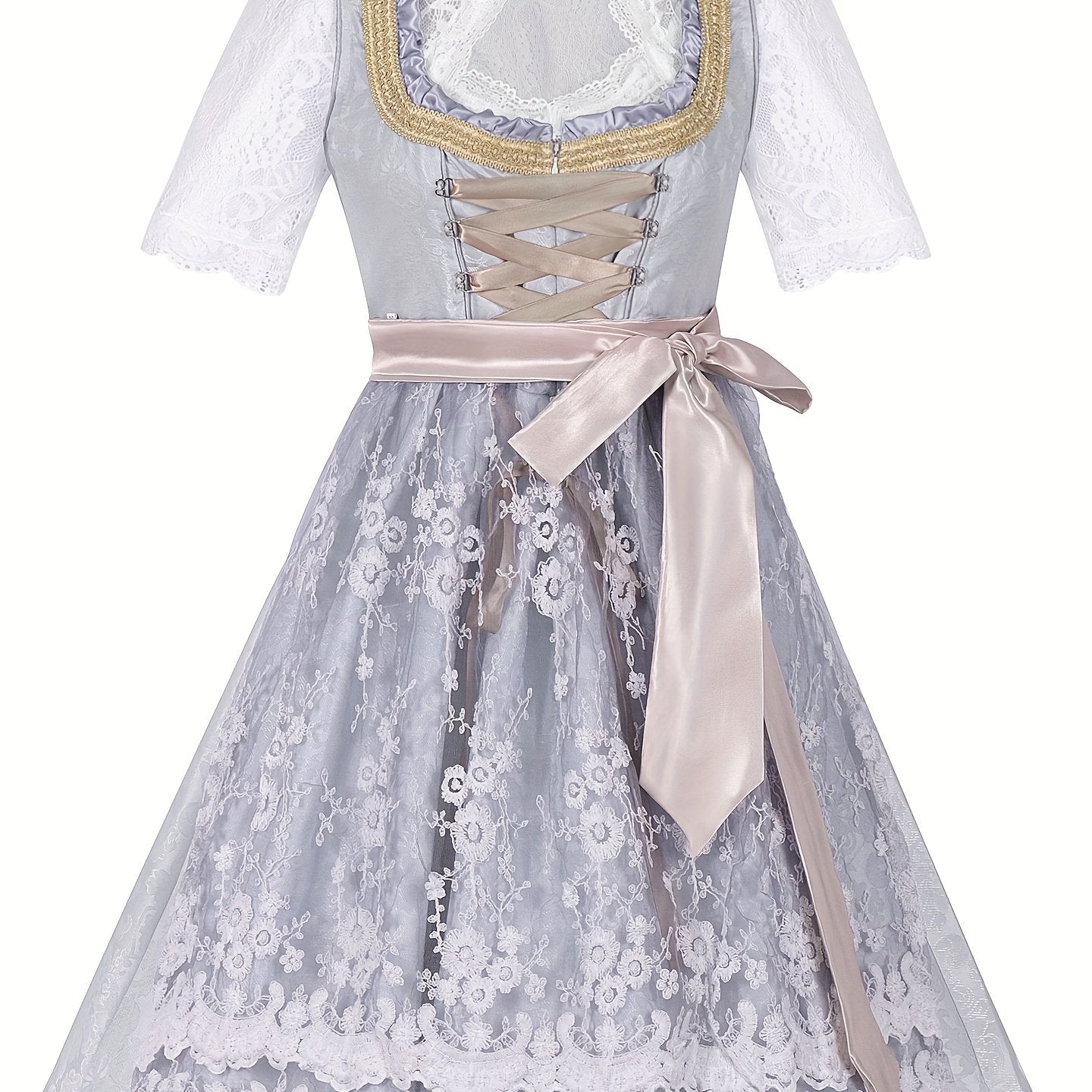 RoseVale – Romantic Alpine Dirndl Dress with Floral Lace and Satin Sash