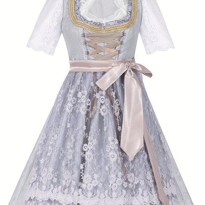 RoseVale – Romantic Alpine Dirndl Dress with Floral Lace and Satin Sash