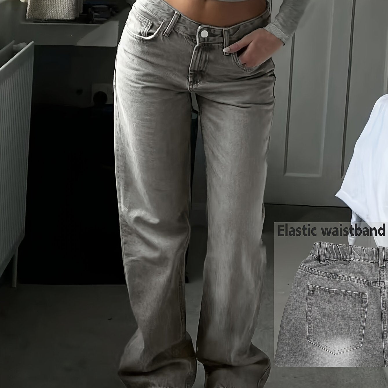 Space Gray High-Waisted Denim – Vintage Boot Cut Jeans for Casual Style
