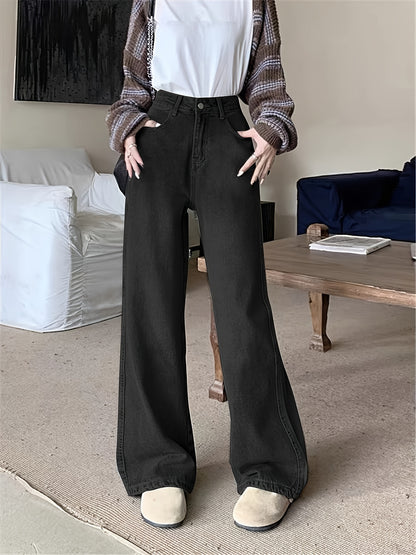 RetroLoom Vintage Denim Pants – Distressed Wide-Leg High-Waisted Jeans with Soft Comfort