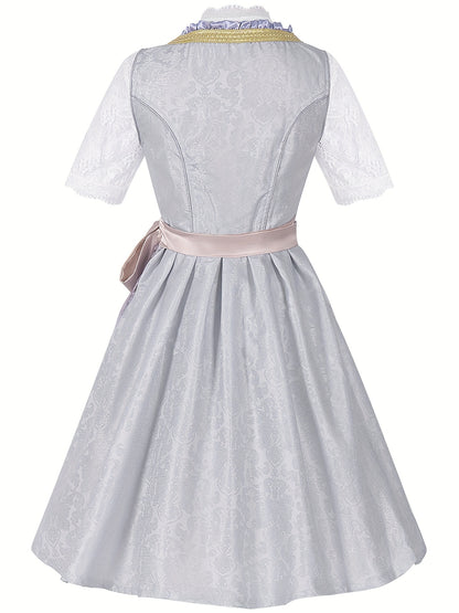 RoseVale – Romantic Alpine Dirndl Dress with Floral Lace and Satin Sash