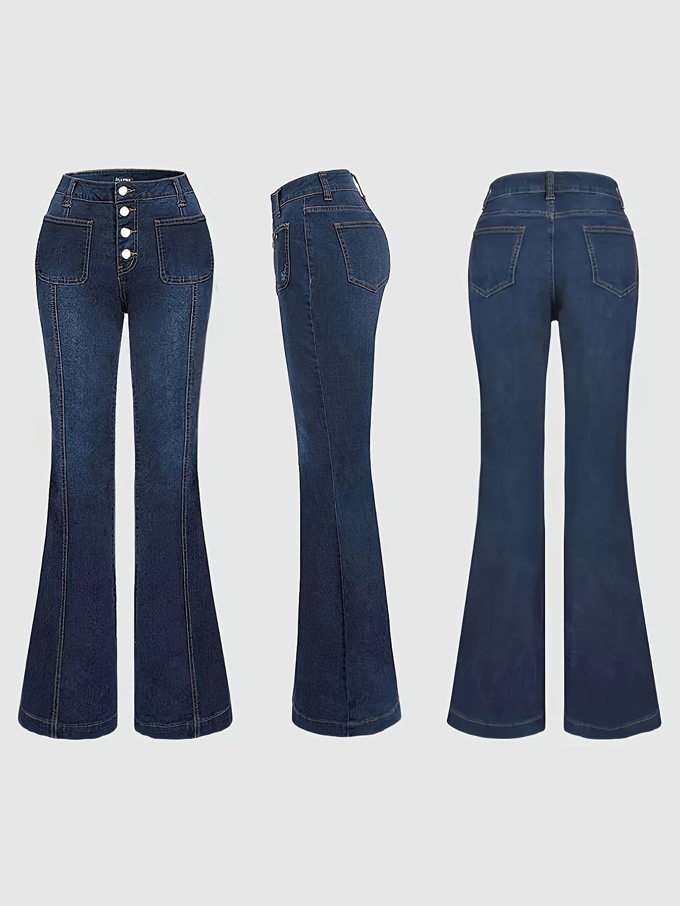 Retro High-Rise Wide-Leg Jeans – Figure-Flattering Vintage Denim with Button Details