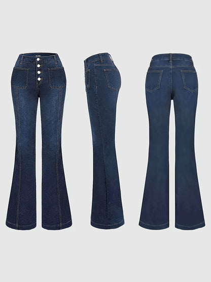 Retro High-Rise Wide-Leg Jeans – Figure-Flattering Vintage Denim with Button Details