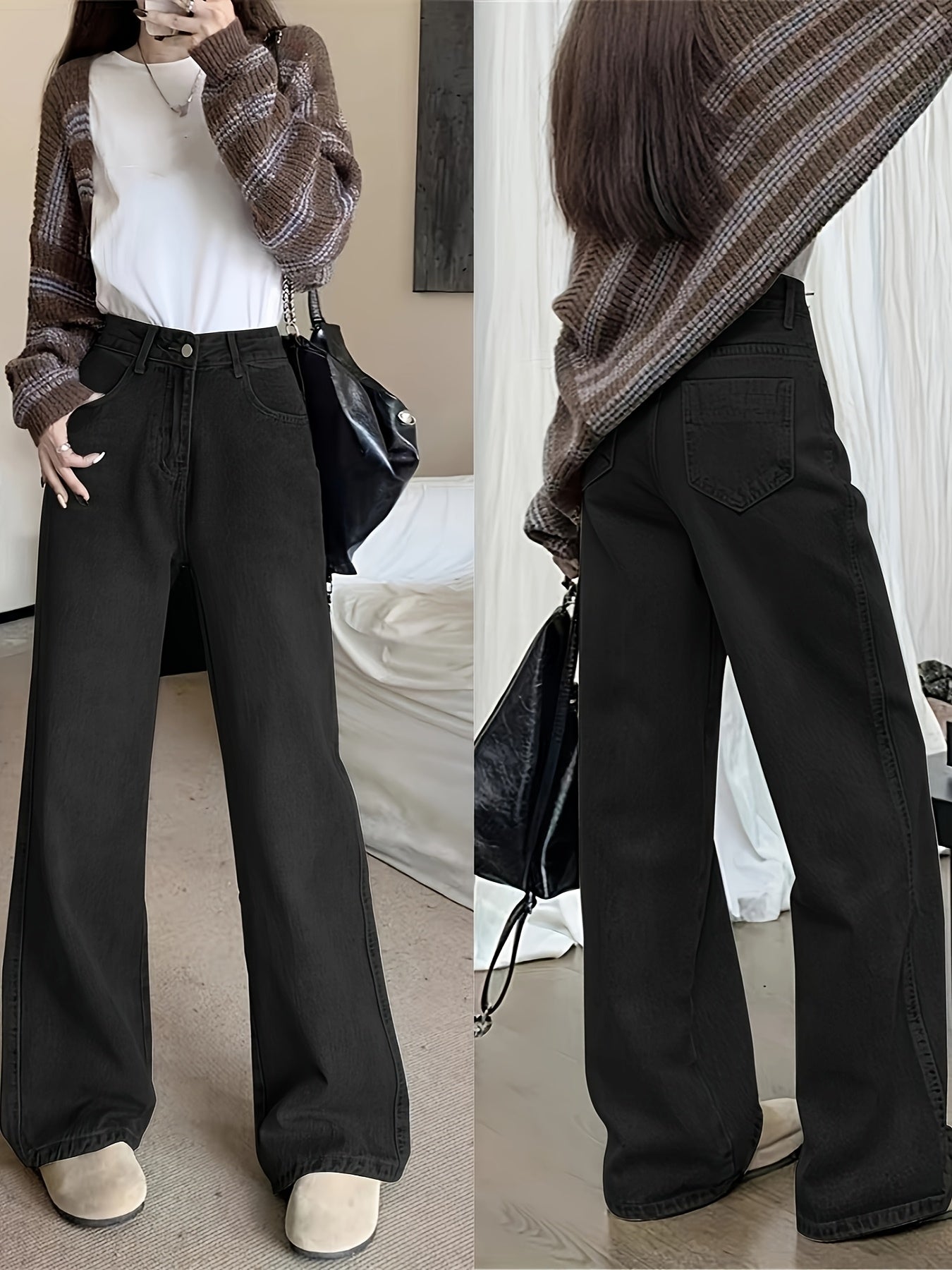 RetroLoom Vintage Denim Pants – Distressed Wide-Leg High-Waisted Jeans with Soft Comfort