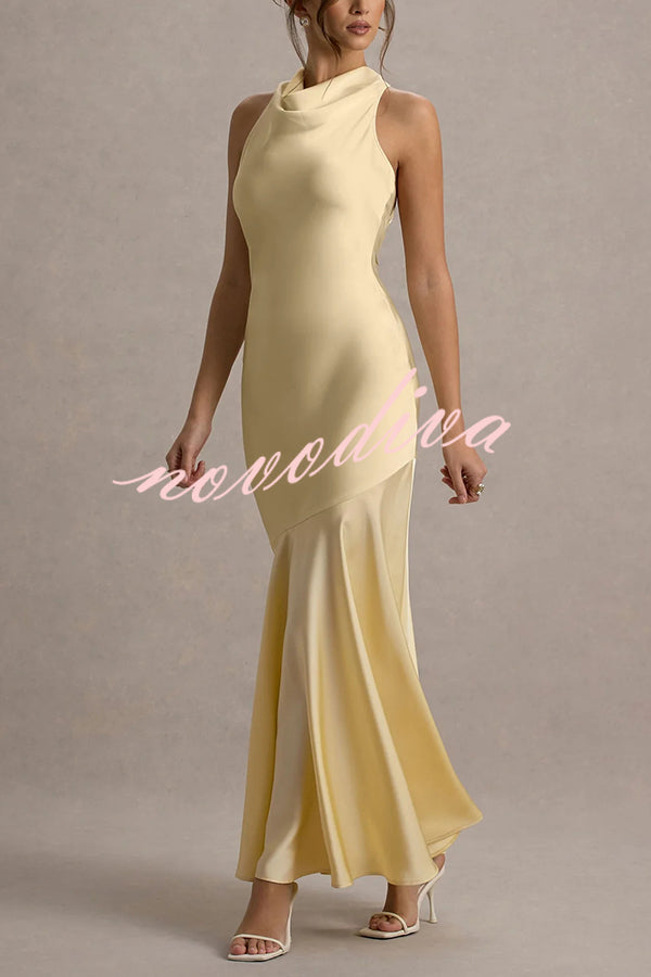 Satin Halter Dress™ — Draped Elegance, Tailored Comfort