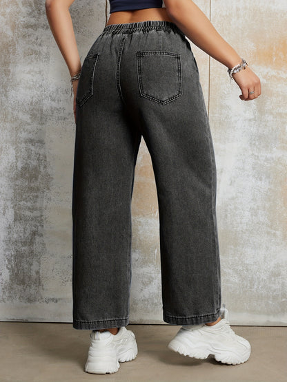 FlexDenim – Relaxed Wide-Leg Blue Denim Pants with Elastic High-Rise Waistband