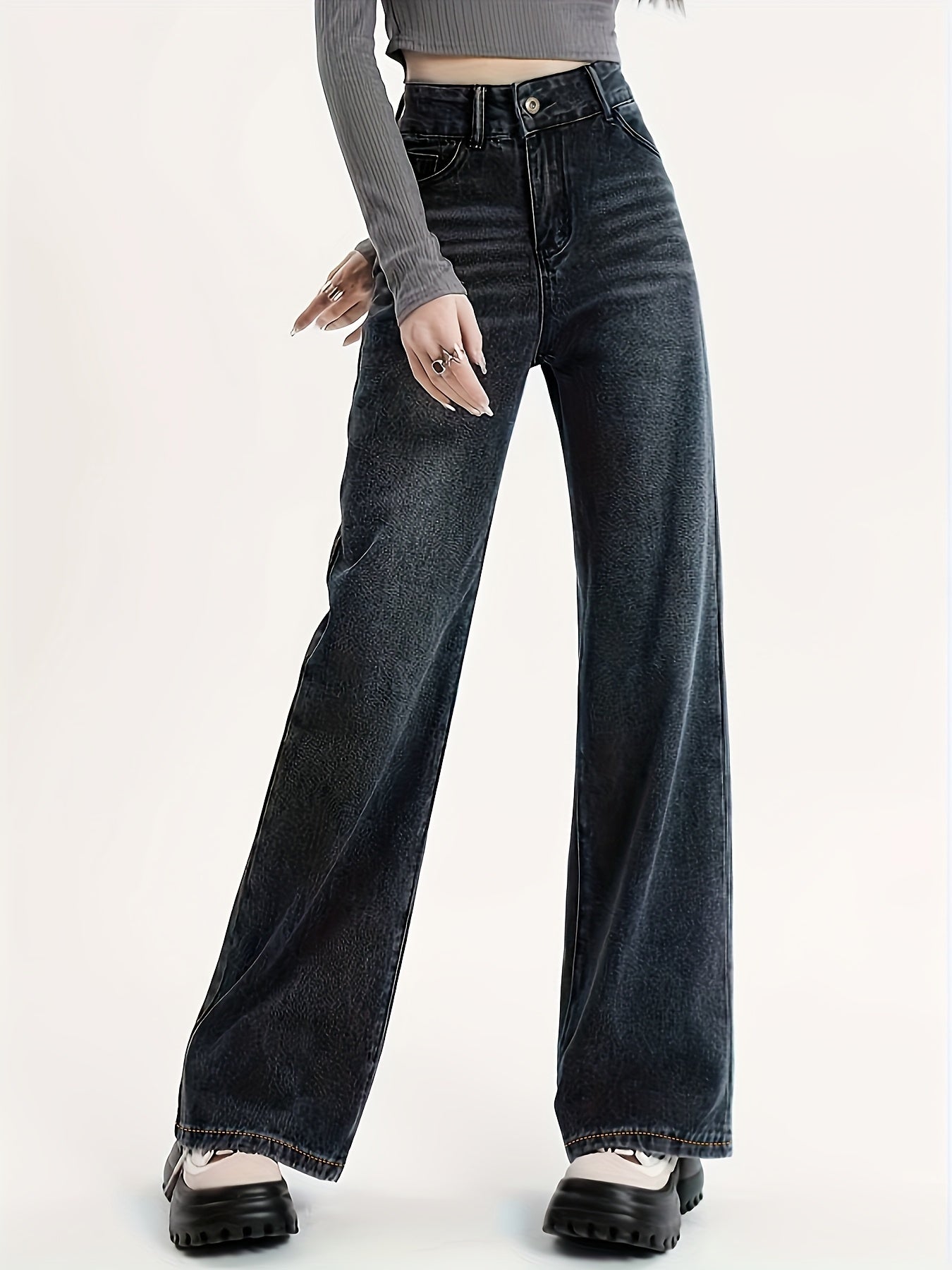 RetroFlex Wide-Leg Black Jeans – High-Rise Vintage Denim for All-Day Comfort