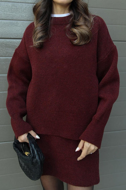 Nadia Skirt & Jumper Set™ — Cozy Chic in Rich Bordeaux