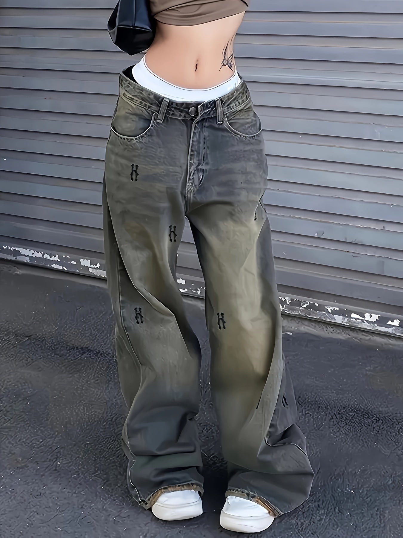 Baggy Gothic Embroidered Denim Pants – Loose-Fit Y2K Streetwear Style