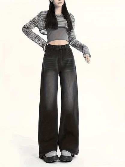 RetroFlex Wide-Leg Black Jeans – High-Rise Vintage Denim for All-Day Comfort