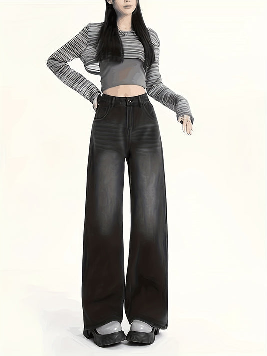 RetroFlex Wide-Leg Black Jeans – High-Rise Vintage Denim for All-Day Comfort
