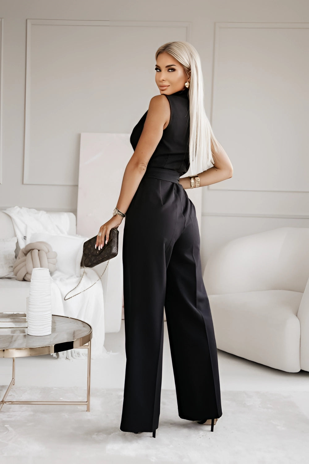 LioraForm™ Sleeveless V-Neck Belted Jumpsuit — Tailored Ease, Day-to-Night Chic