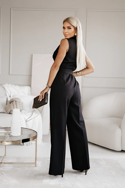 LioraForm™ Sleeveless V-Neck Belted Jumpsuit — Tailored Ease, Day-to-Night Chic