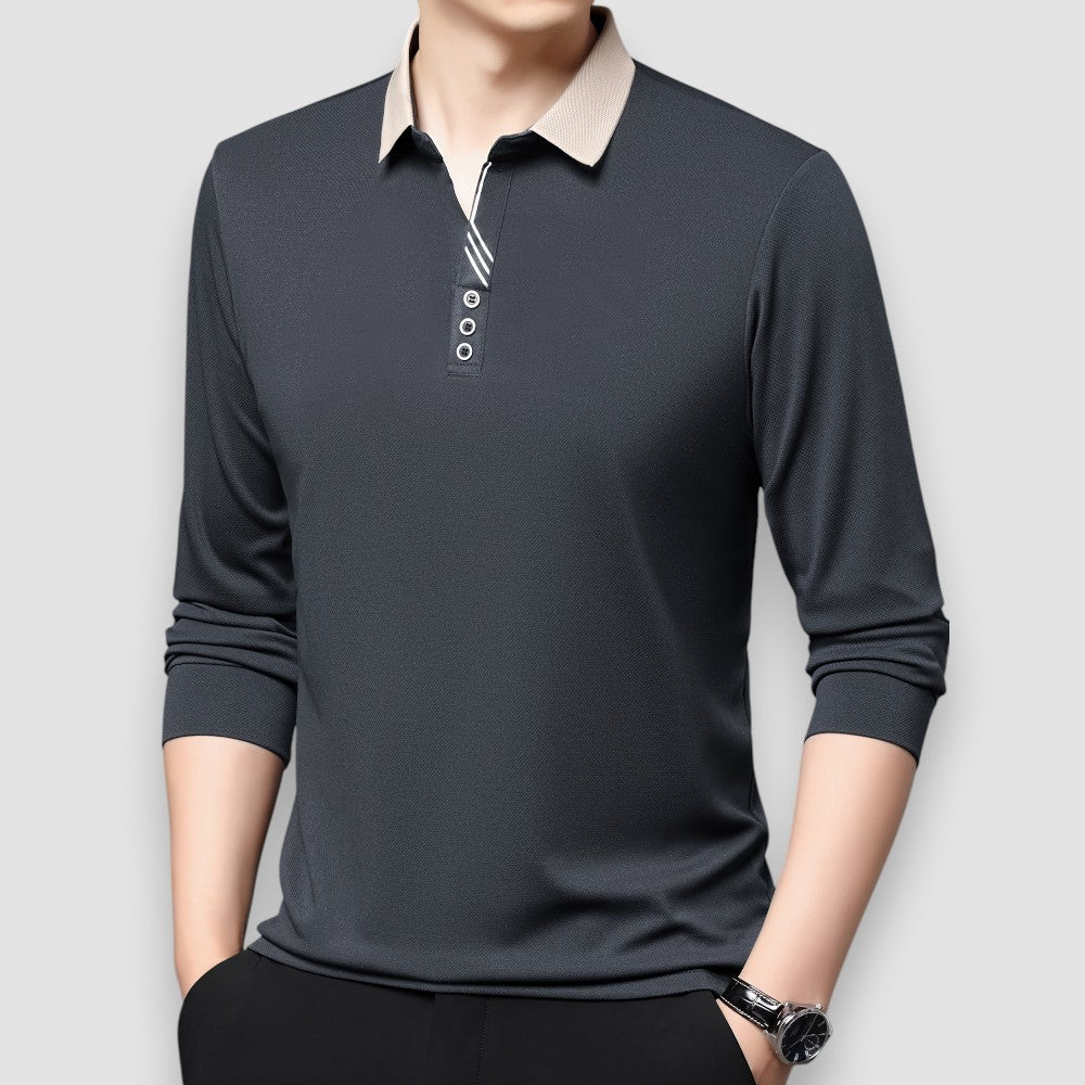 Meridian Long Sleeve Polo™ — Tailored Softness for Sharp Style