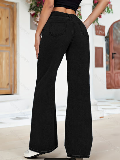 Women’s Wide-Leg Denim Cargo Pants – High-Waist with Oversized Pockets