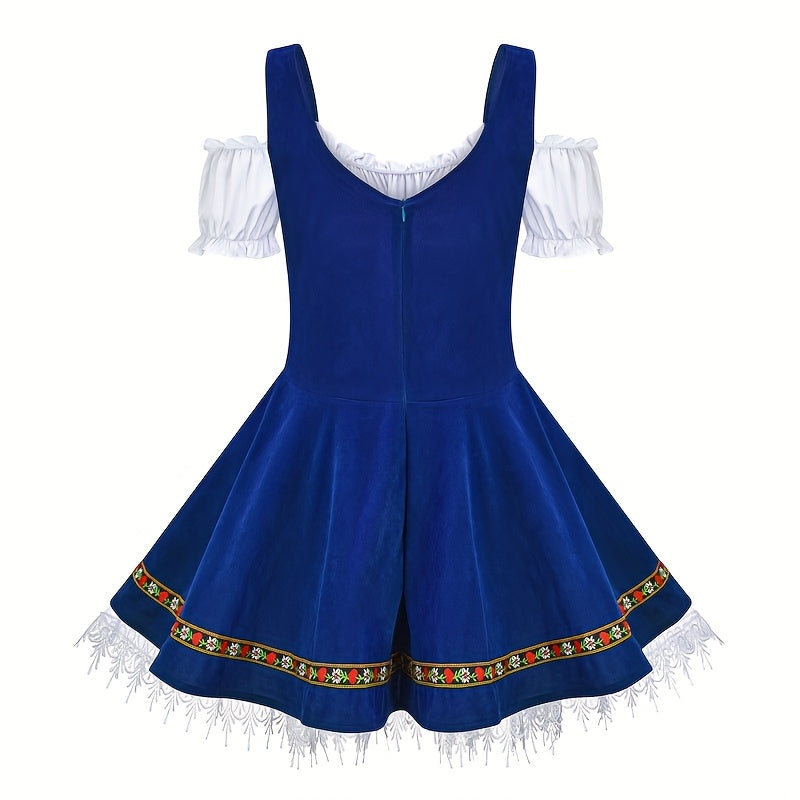 FestiCharm Dirndl Dress – Traditional Bavarian Oktoberfest Dress with Floral Trim and Apron