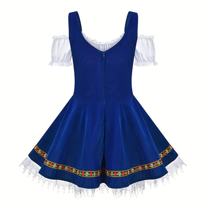 FestiCharm Dirndl Dress – Traditional Bavarian Oktoberfest Dress with Floral Trim and Apron