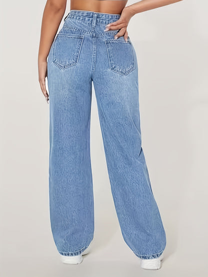 High-Waisted Wide-Leg Ripped Jeans – Comfortable Stretch Denim with Modern Distressed Look