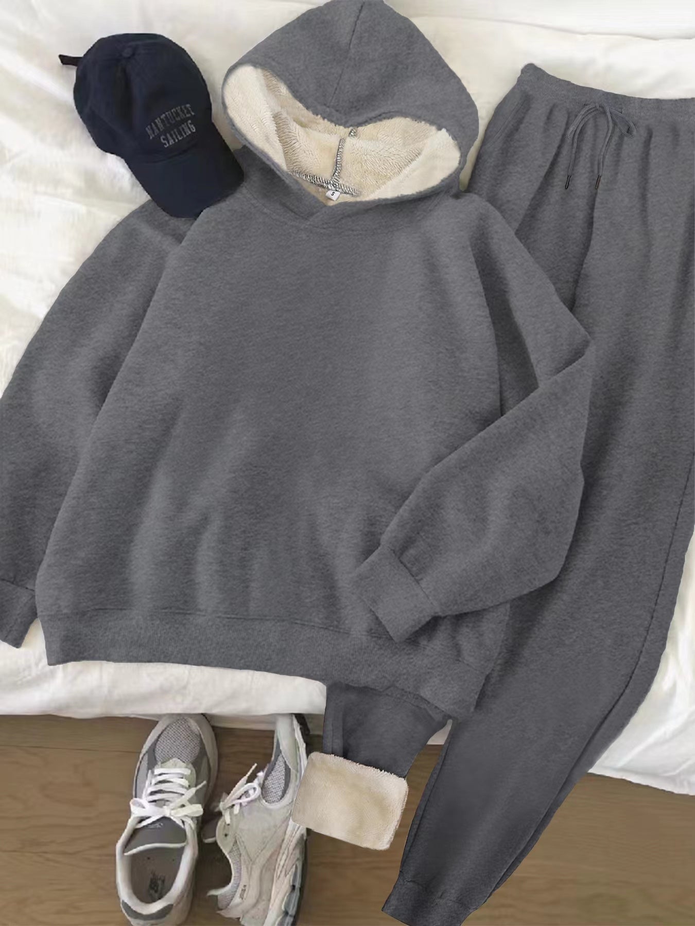 Women's Plush Fleece Hoodie and Jogger Set | Hooded | Knit Polyester | Autumn Winter Warm Loungewear