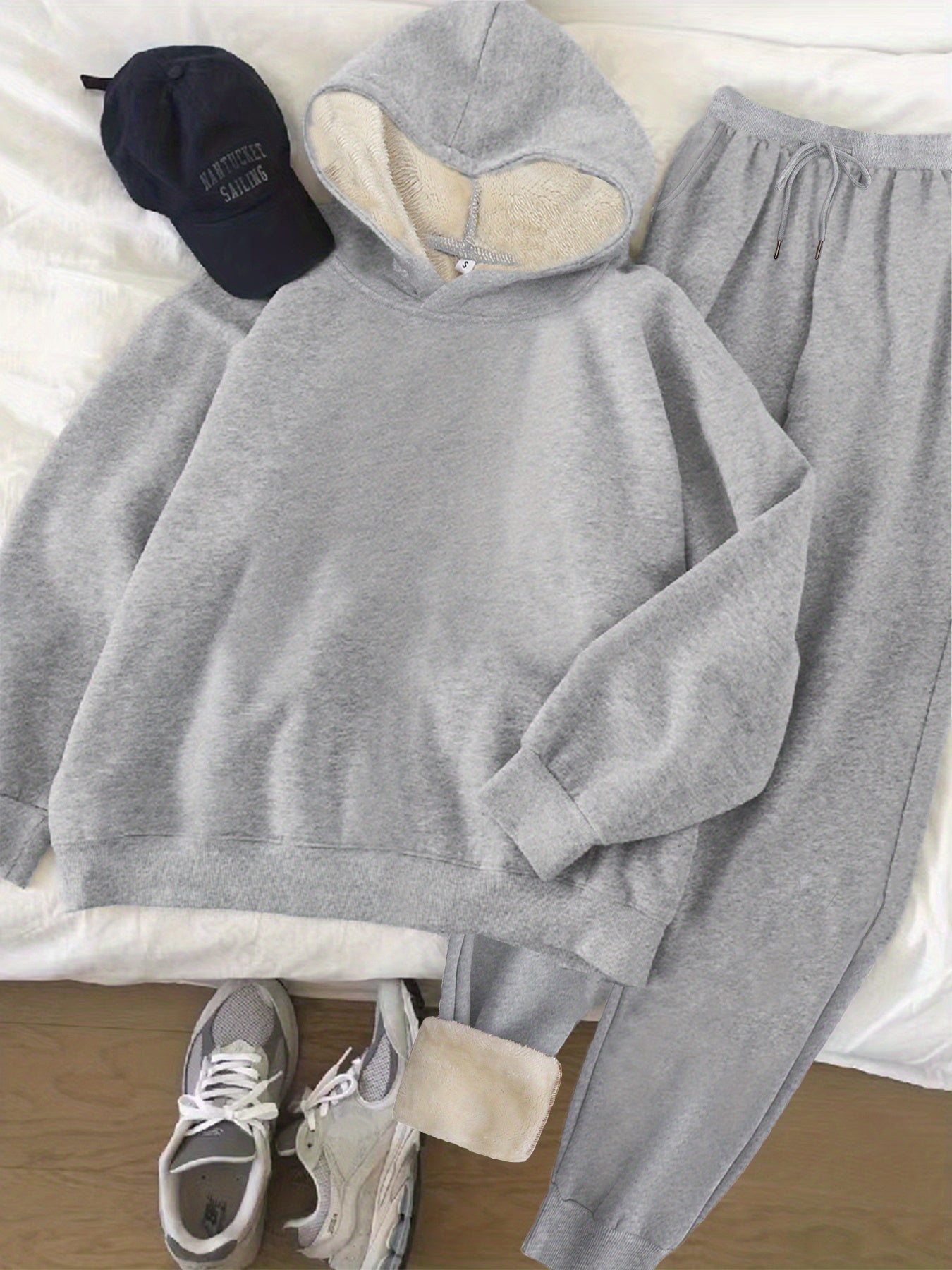 Women's Plush Fleece Hoodie and Jogger Set | Hooded | Knit Polyester | Autumn Winter Warm Loungewear