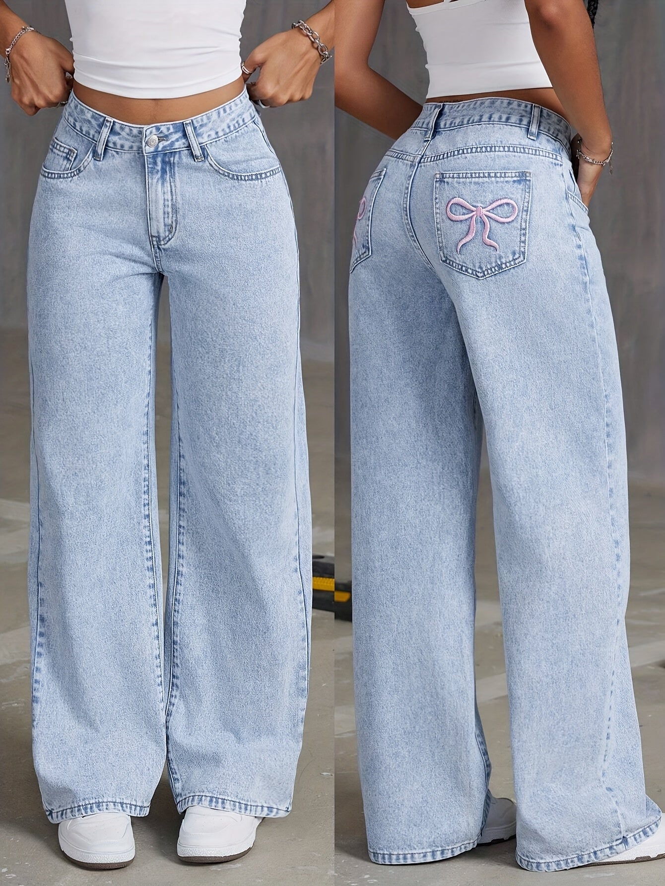 Retro High-Waisted Wide-Leg Denim – Light Wash Vintage Style Jeans