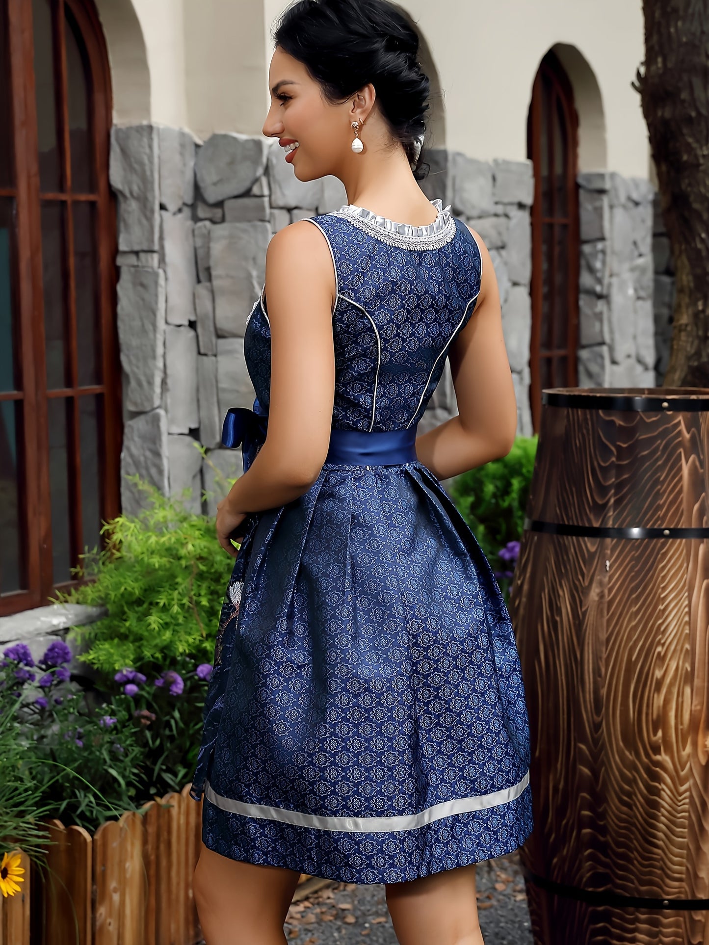 LuxeFete Dirndl Dress – Vintage-Inspired Skater Dress with Embroidered Overlay