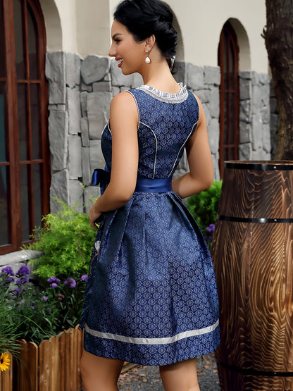 LuxeFete Dirndl Dress – Vintage-Inspired Skater Dress with Embroidered Overlay