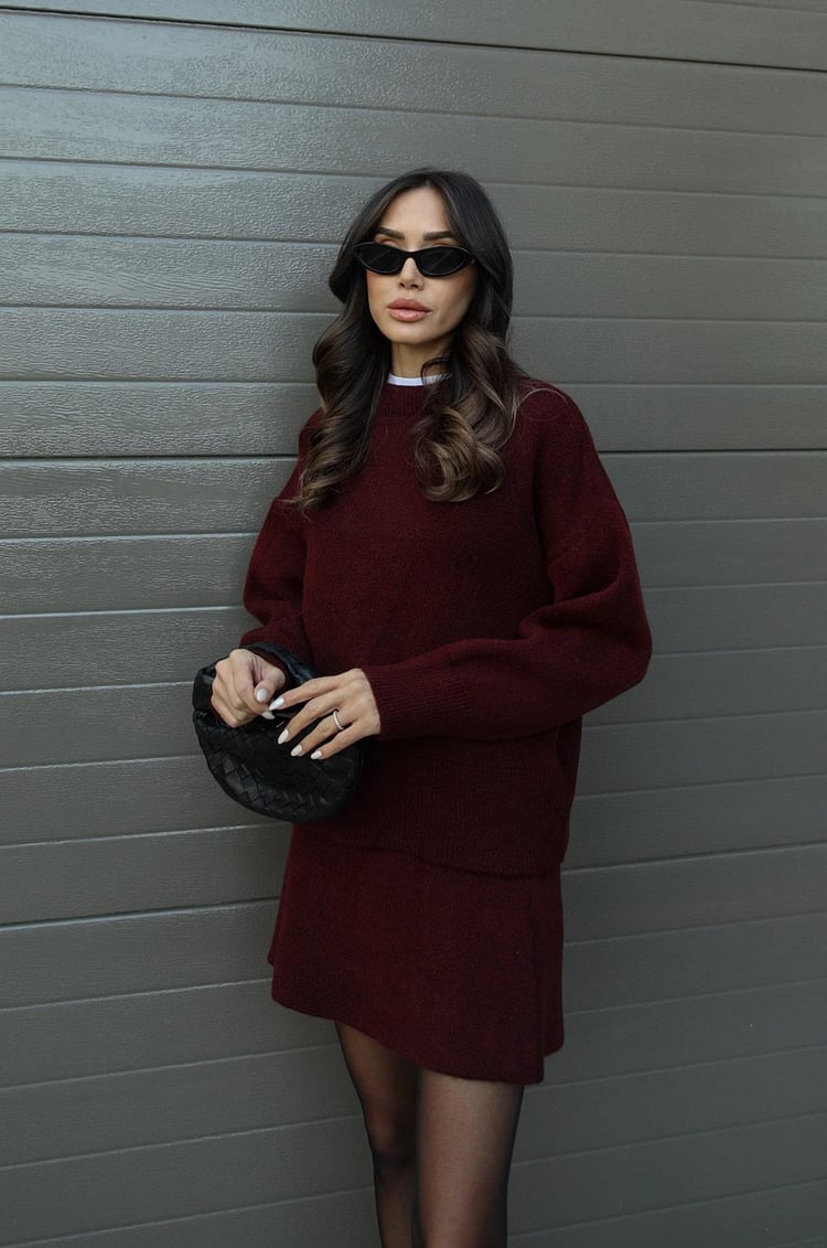 Nadia Skirt & Jumper Set™ — Cozy Chic in Rich Bordeaux