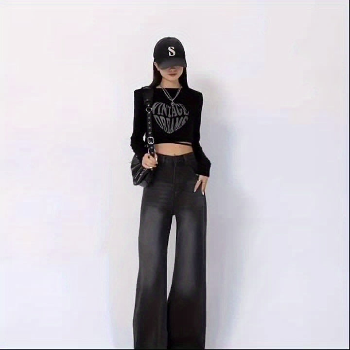 RetroFlex Wide-Leg Black Jeans – High-Rise Vintage Denim for All-Day Comfort