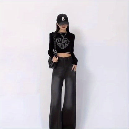 RetroFlex Wide-Leg Black Jeans – High-Rise Vintage Denim for All-Day Comfort