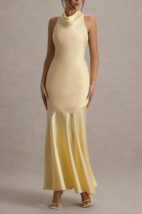 Satin Halter Dress™ — Draped Elegance, Tailored Comfort