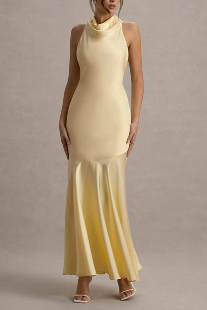 Satin Halter Dress™ — Draped Elegance, Tailored Comfort