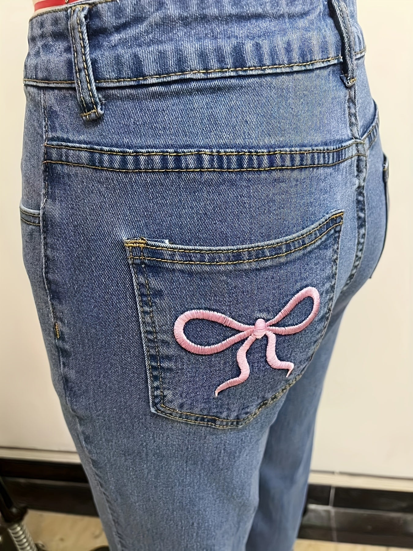 Butterfly Embroidered Denim Flares – High-Rise Wide-Leg Jeans with Y2K Style