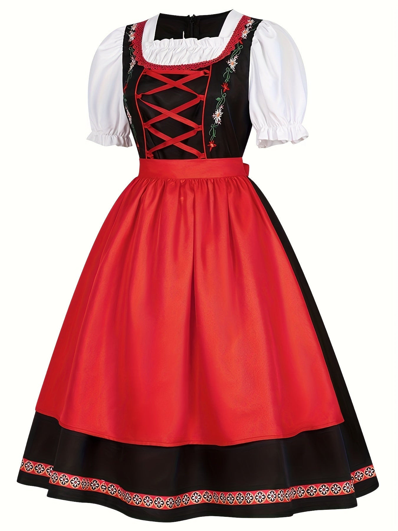 FestiLace Dirndl Dress – Traditional Alpine Folk Dress with Floral Embroidery
