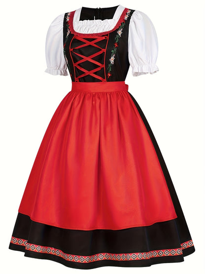 FestiLace Dirndl Dress – Traditional Alpine Folk Dress with Floral Embroidery