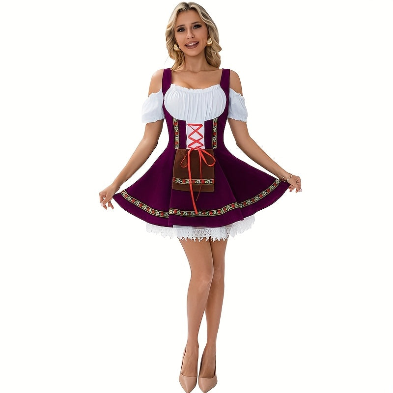 FestiCharm Dirndl Dress – Traditional Bavarian Oktoberfest Dress with Floral Trim and Apron