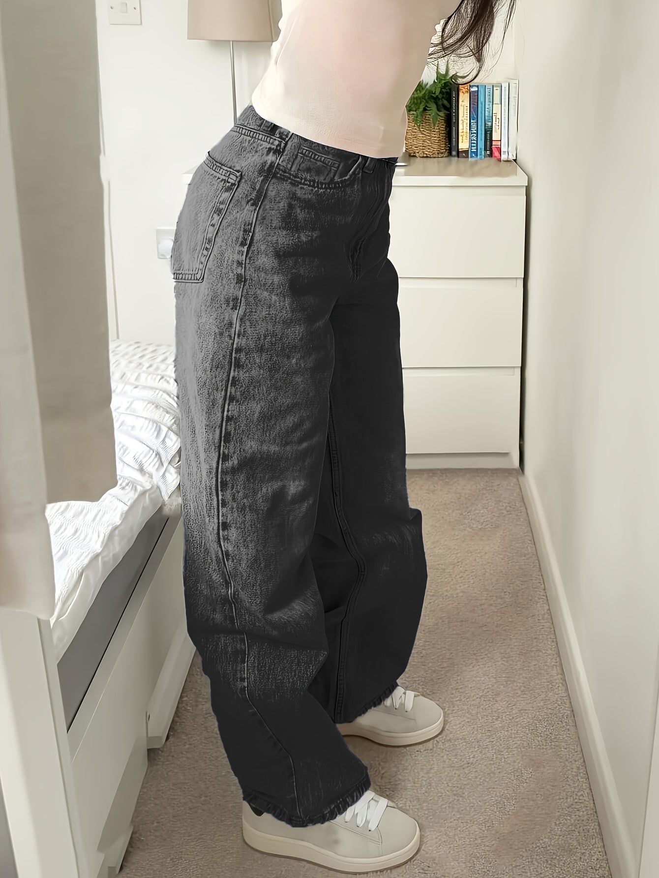 Space Gray High-Waisted Denim – Vintage Boot Cut Jeans for Casual Style