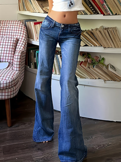 Low-Rise Wide Leg Jeans – Stylish Bootcut Denim with Stacked Hem
