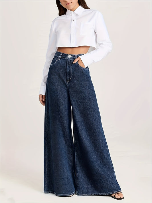 Chic High-Rise Wide Leg Jeans – Premium Soft Denim with Elegant Fit