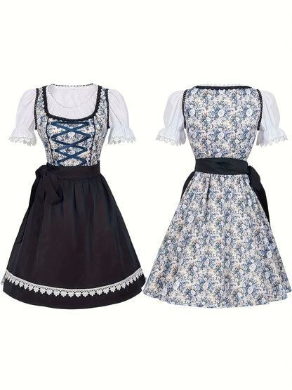 AlpineVibe – Authentic Bavarian Floral Dirndl Dress with Lace-Up Detail