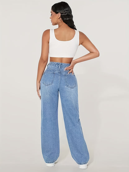 High-Waisted Wide-Leg Ripped Jeans – Comfortable Stretch Denim with Modern Distressed Look