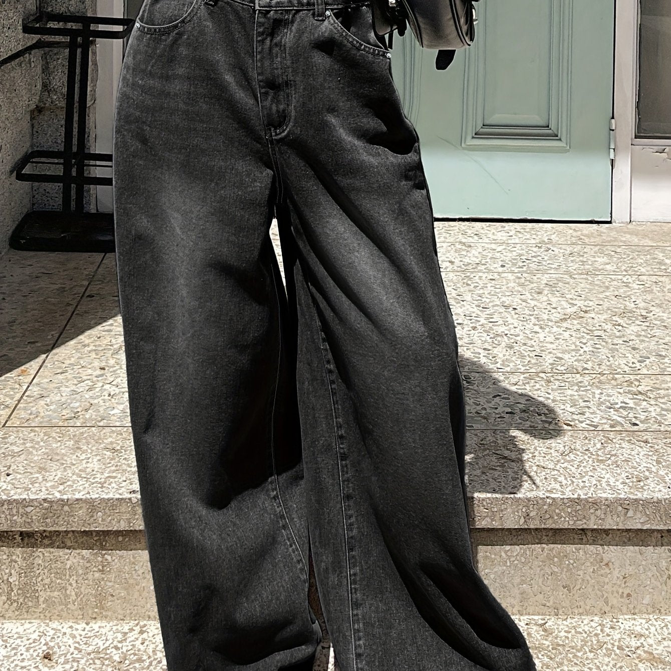 Chic High-Waisted Wide-Leg Black Denim – Relaxed Fit Casual Jeans