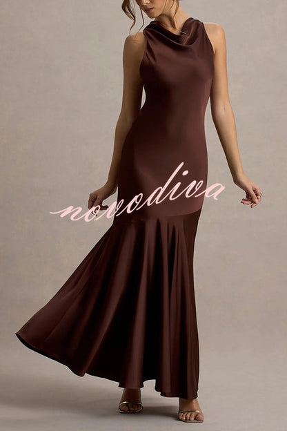 Satin Halter Dress™ — Draped Elegance, Tailored Comfort