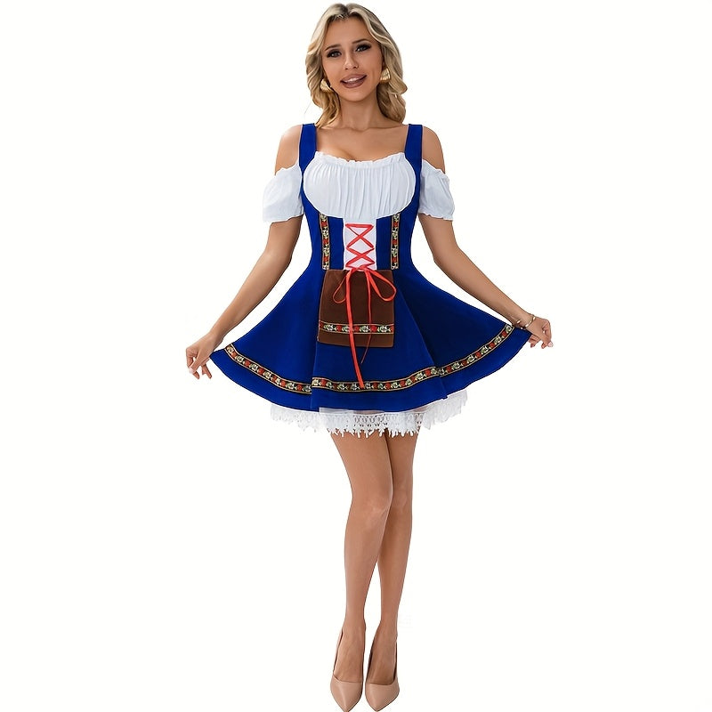 FestiCharm Dirndl Dress – Traditional Bavarian Oktoberfest Dress with Floral Trim and Apron