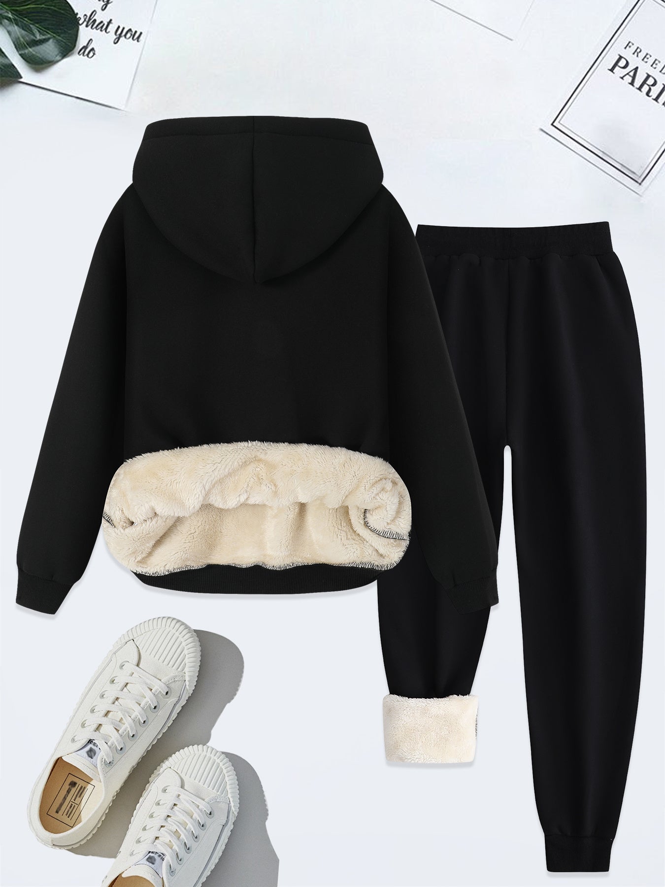 Women's Plush Fleece Hoodie and Jogger Set | Hooded | Knit Polyester | Autumn Winter Warm Loungewear