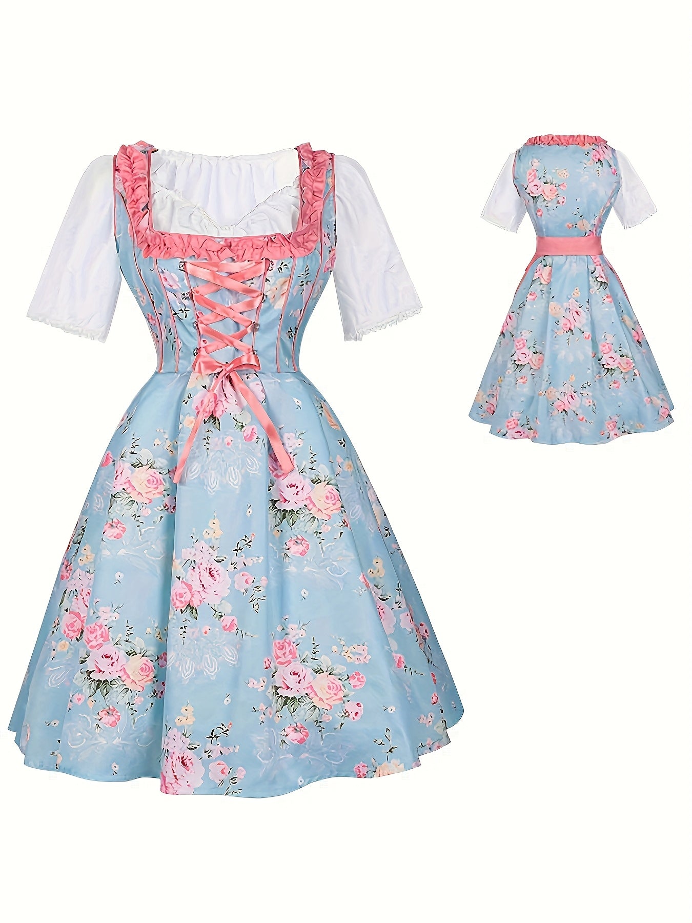 PastelBloom Dress – Knee-Length Floral Slip Dress with Corset Bodice