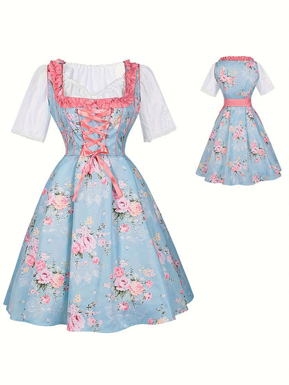 PastelBloom Dress – Knee-Length Floral Slip Dress with Corset Bodice