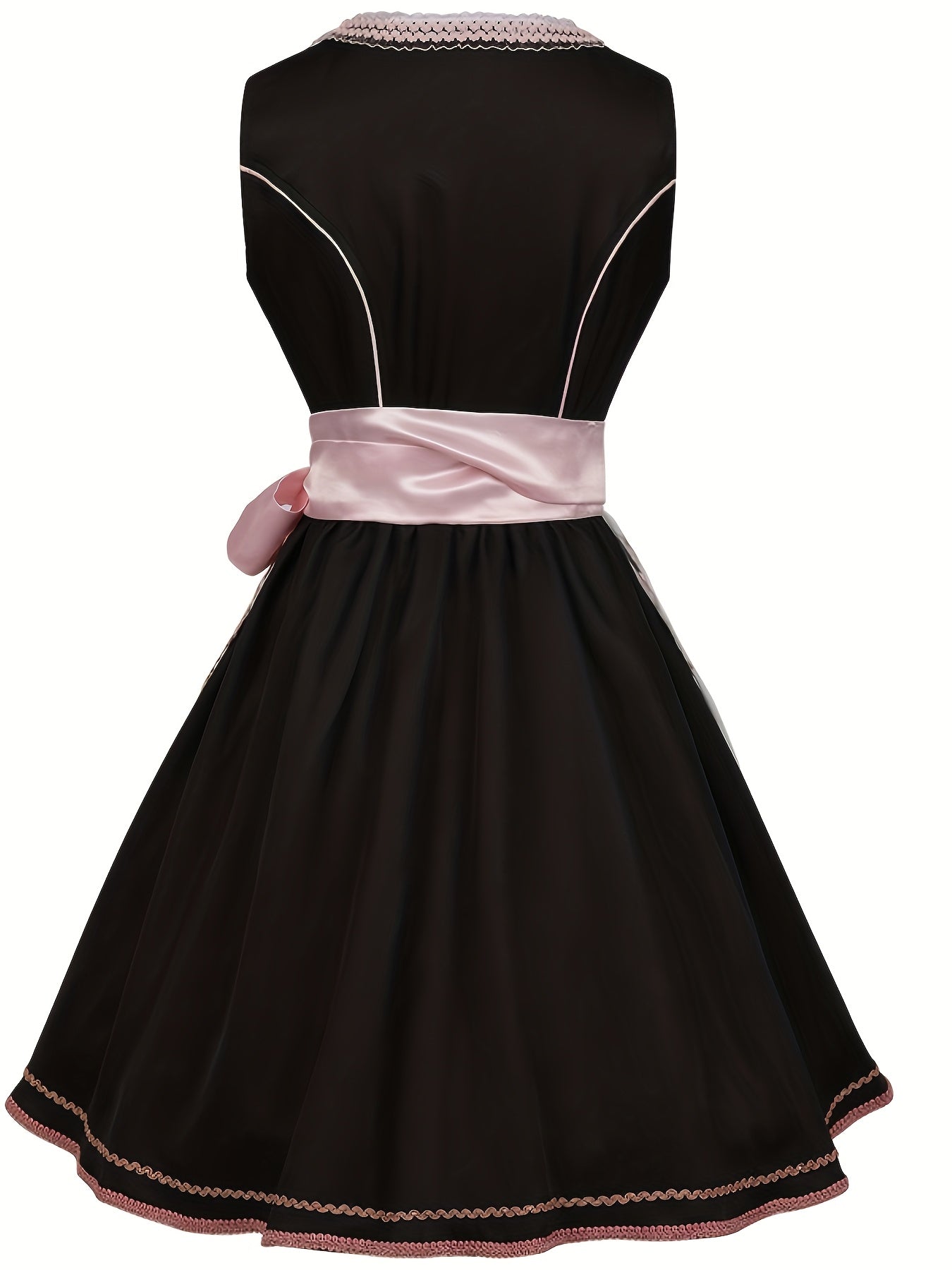 RosetteCharm Dirndl – Elegant Black Floral Embroidered Dress with Satin Sash