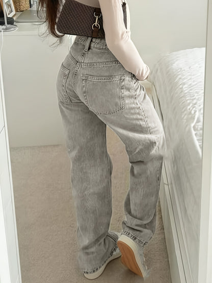 Space Gray High-Waisted Denim – Vintage Boot Cut Jeans for Casual Style